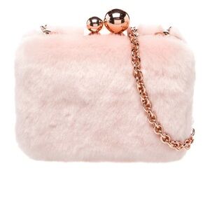 Sophia Webster Faux Fur Pink Chain Clutch Evening Bag